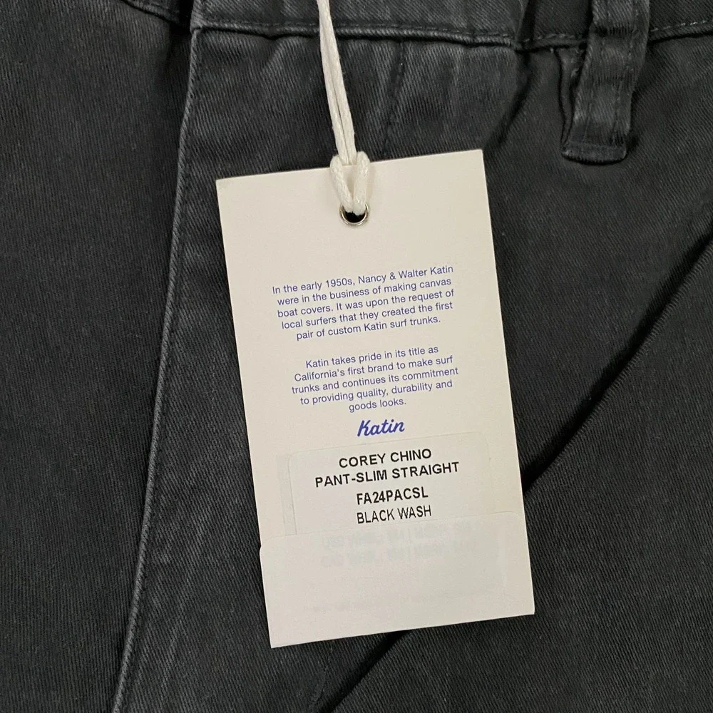 Katin Corey Pant Mens 32x32 Slim Straight Chino Cotton Stretch Black Wash Gray
